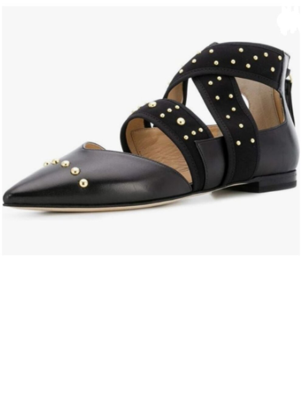 XYD Black Pointed Toe Crisscross Strap Studded Flat Elastic Strappy D'Orsay Shoe